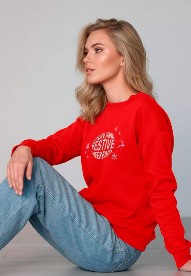 Купить Женский свитшот с принтом Fun And Festive Weekend, цвет красный