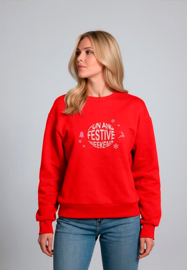 Фаберлик Женский свитшот с принтом Fun And Festive Weekend, цвет красный