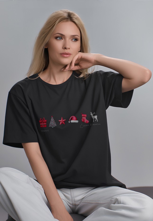 Купить Футболка оверсайз с принтом «Счастье в мелочах», цвет черный