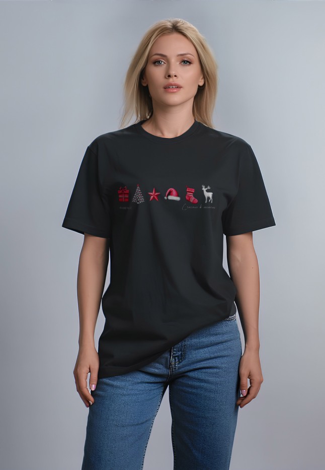 Заказать Футболка оверсайз с принтом «Счастье в мелочах», цвет черный