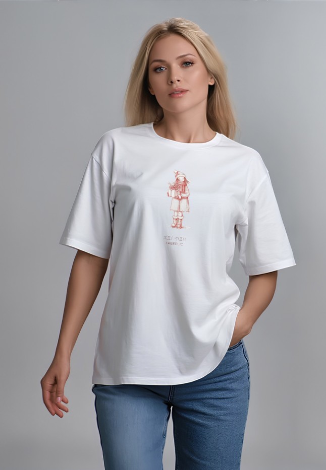 Заказать Футболка оверсайз с принтом «Жду чуда», цвет белый