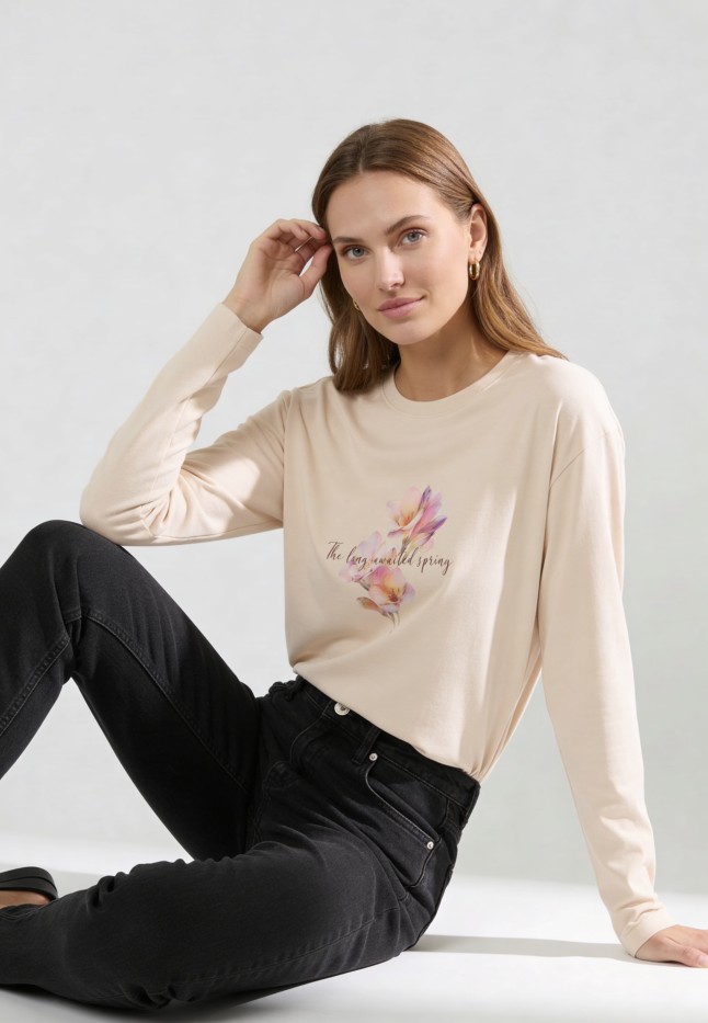 В Беларуси Женский лонгслив, цвет бежевый