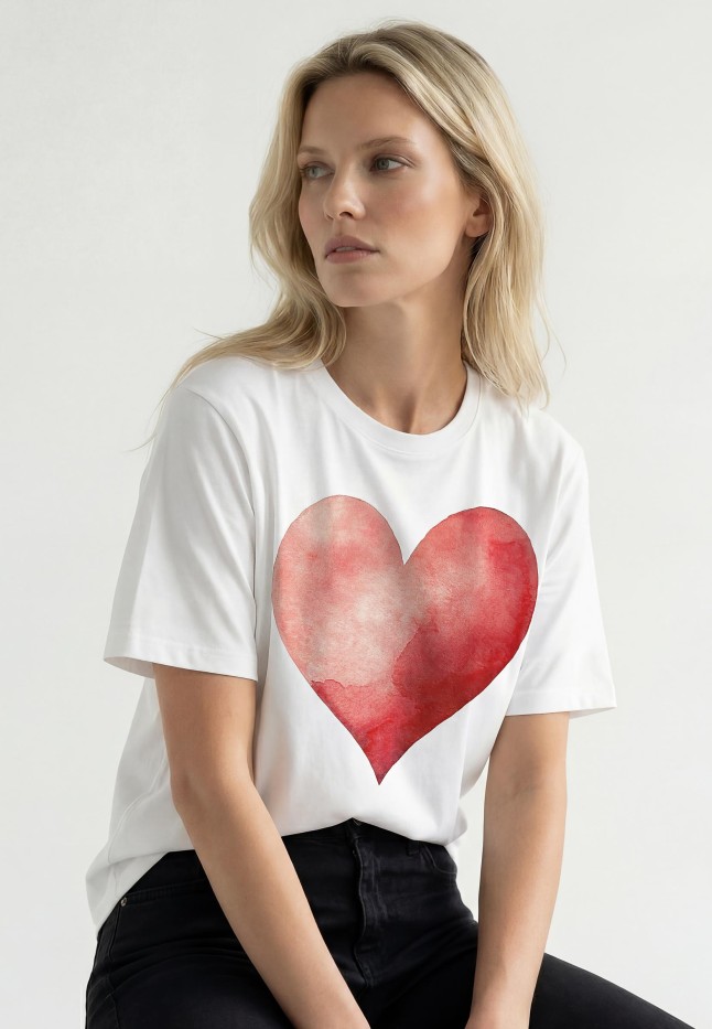 Женская футболка оверсайз, цвет белый с принтом «Сердце»